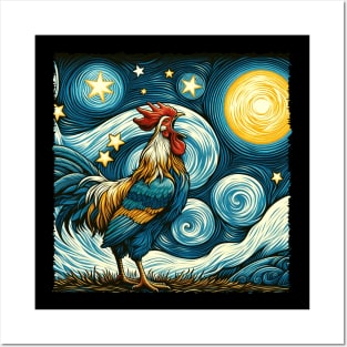 Chicken Starry Night Fashion, Tee Talk Triumph for Chicken Lovers Posters and Art